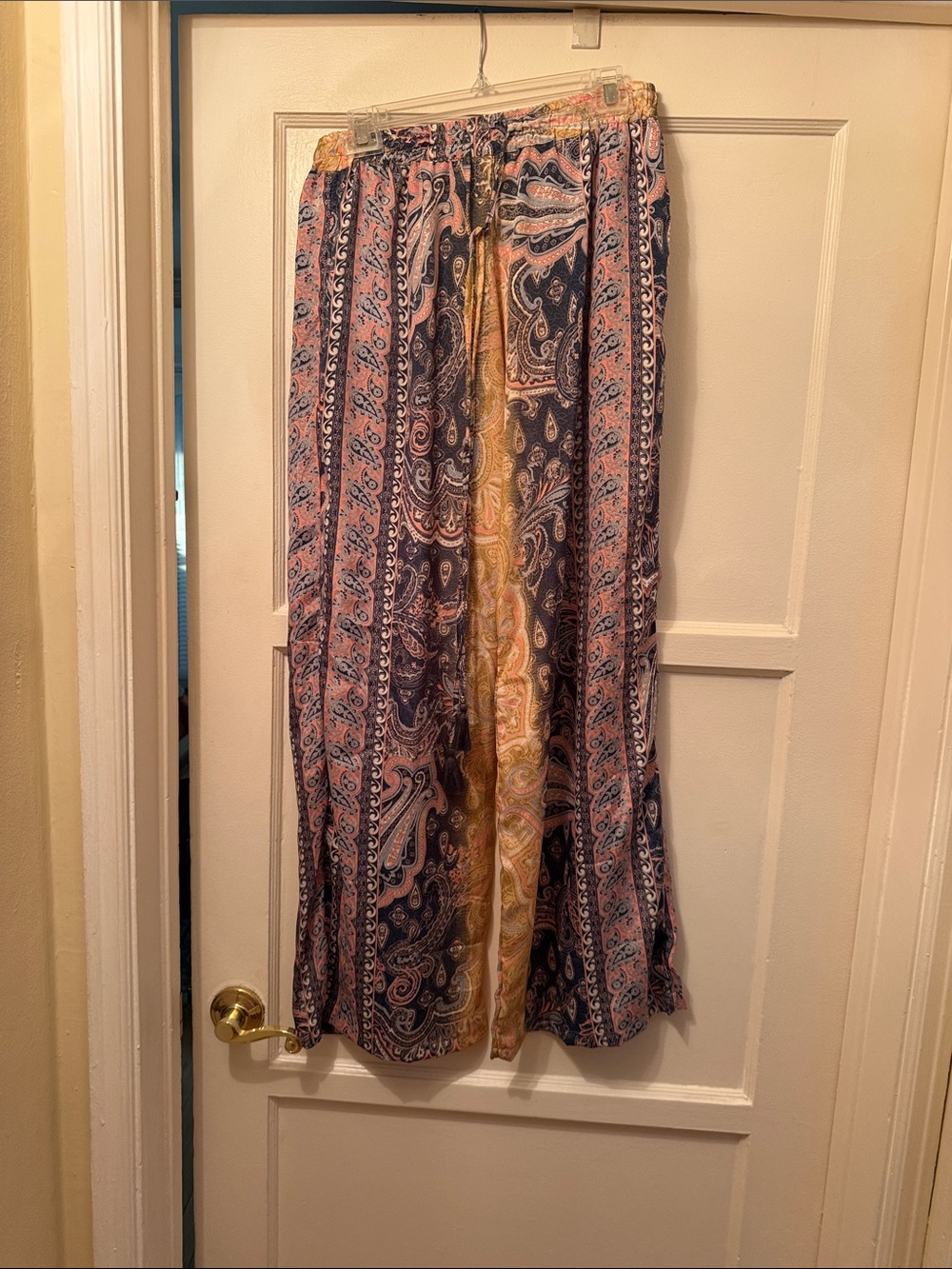 Flowy Paisley Wide Leg Pants in Pink, Navy & Gold